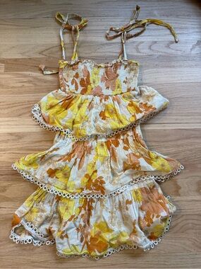 Zimmermann Floral Tiered Sundress in Yellow & Orange size 6